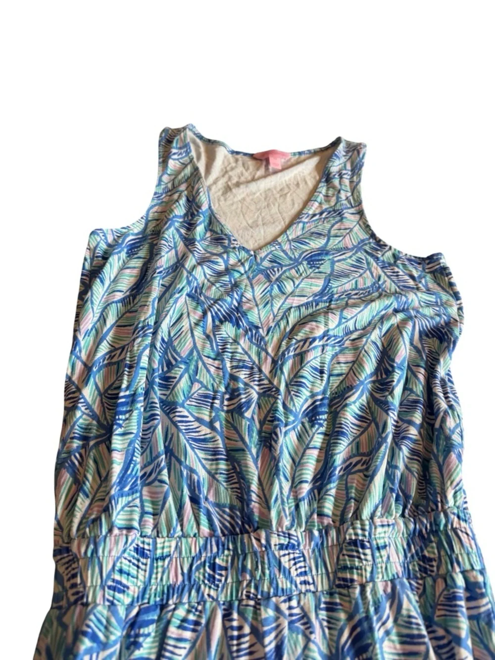 Lilly Pulitzer Paulina Jumpsuit Blue Lets Mango Leaf Stretch Tank Top Size XS
